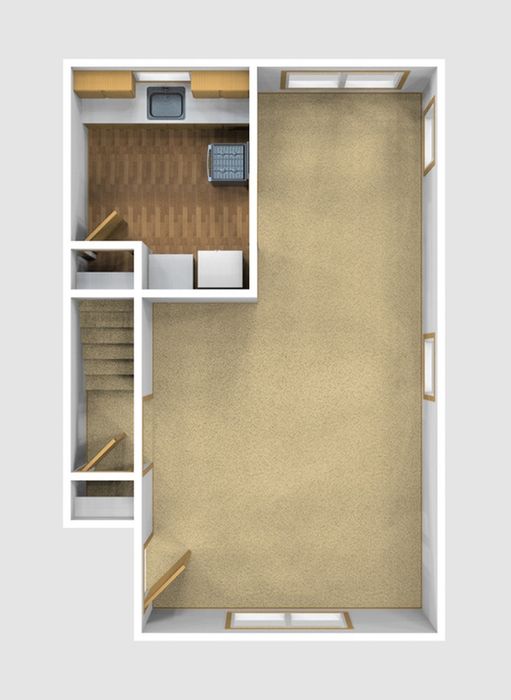 Two Bedroom Unfurnished 3D View (Lower Floor)