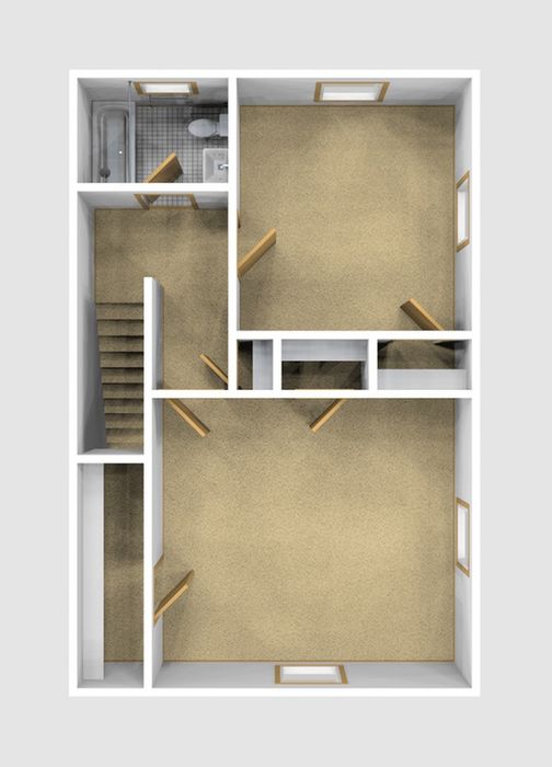 Two Bedroom Unfurnished 3D View (Upper Floor)
