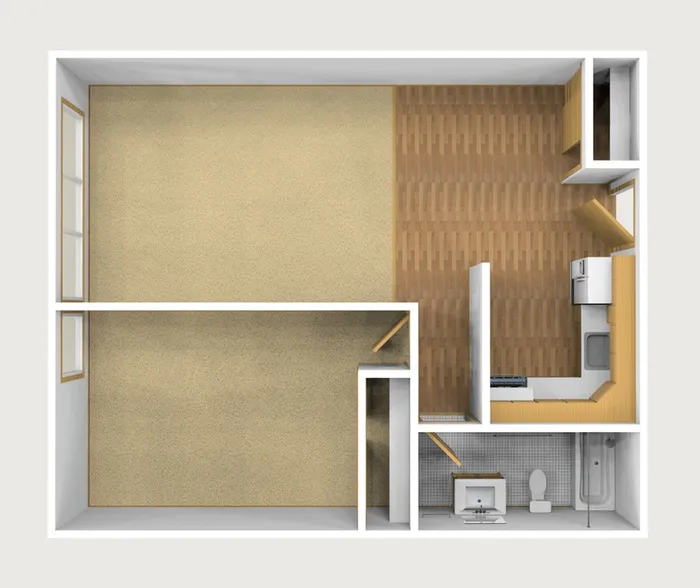 One Bedroom Unfurnished 3D View