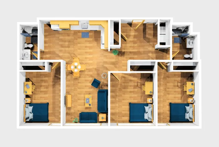 Three Bedroom Furnished 3D View