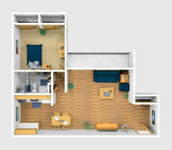 One Bedroom Furnished 3D View