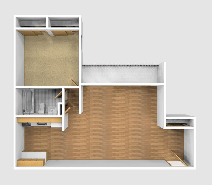 One Bedroom Unfurnished 3D View
