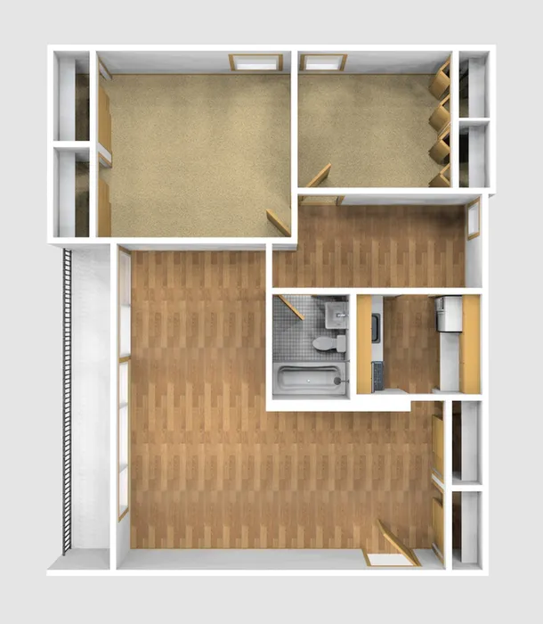 Two Bedroom Unfurnished 3D View