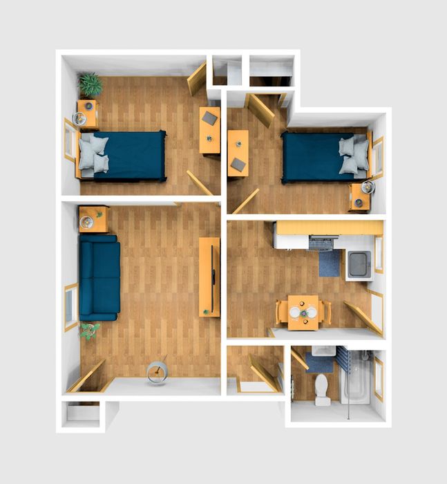 Two Bedroom Furnished 3D View (138)