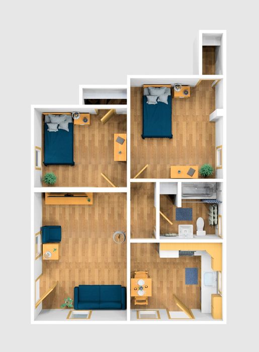 Two Bedroom Furnished 3D View 134 Large