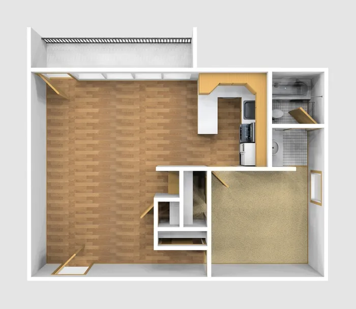One Bedroom Unfurnished 3D View (A)