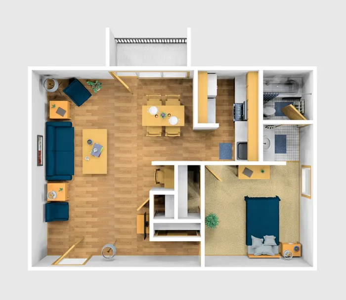 One Bedroom Furnished 3D View (B)