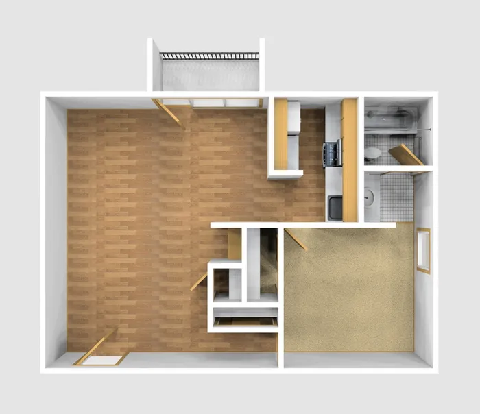 One Bedroom Unfurnished 3D View (B)