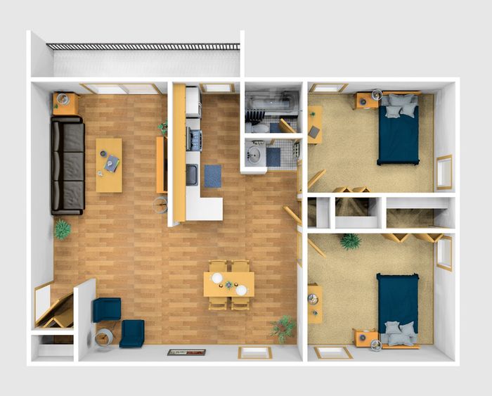 Two Bedroom Furnished 3D View
