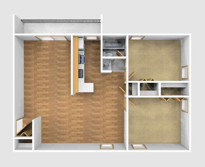 Two Bedroom Unfurnished 3D View