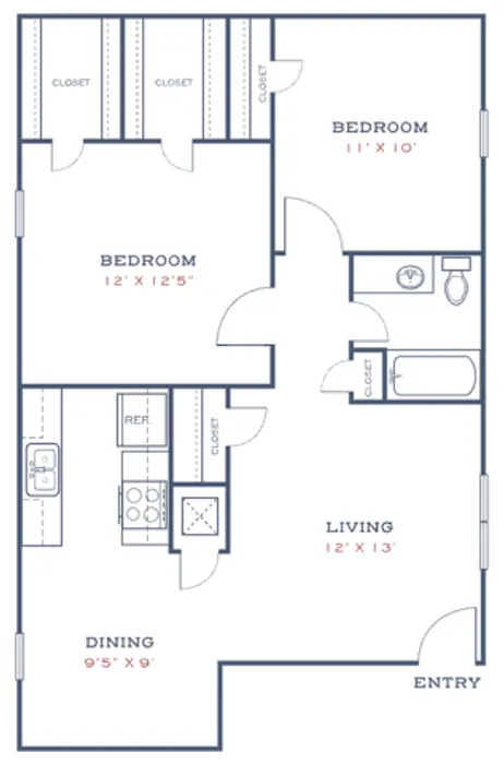 B1 - 2BD, 1BA - 930SF