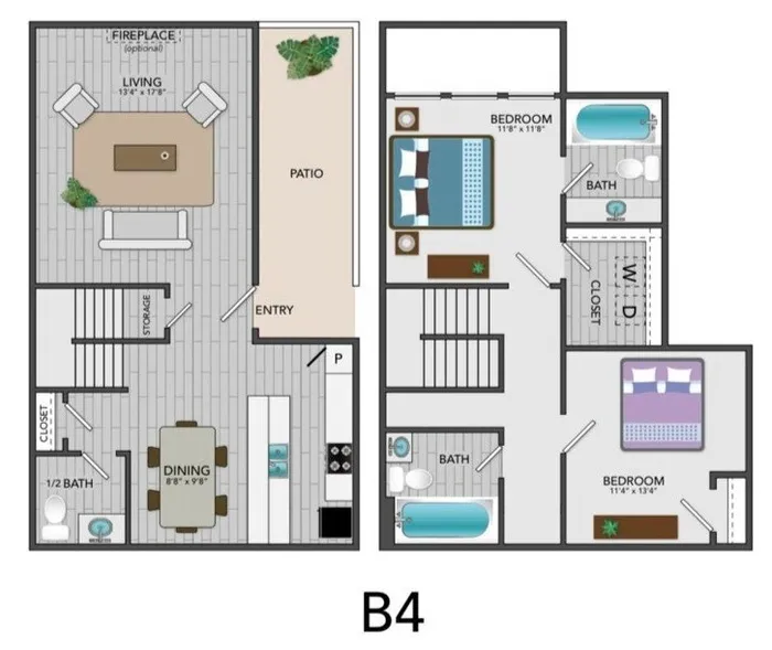 B4 - 2BD, 2.5BA - 1250SF