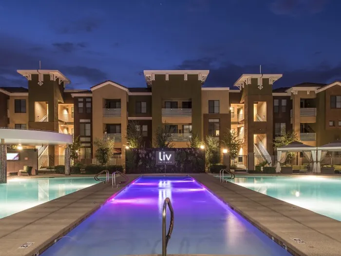Pool  at nighttime | Liv Northgate Apartments in Gilbert, AZ