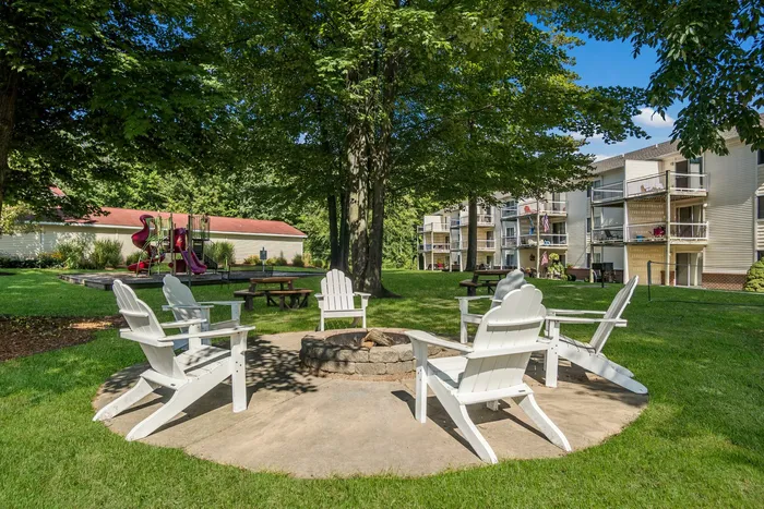 Firepit at Liv Wildwood apartments in Ludington, Michigan.