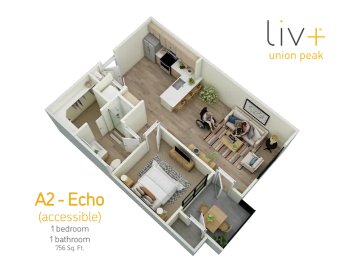 Echo Accessible 1 Bedroom Floor plan 3D