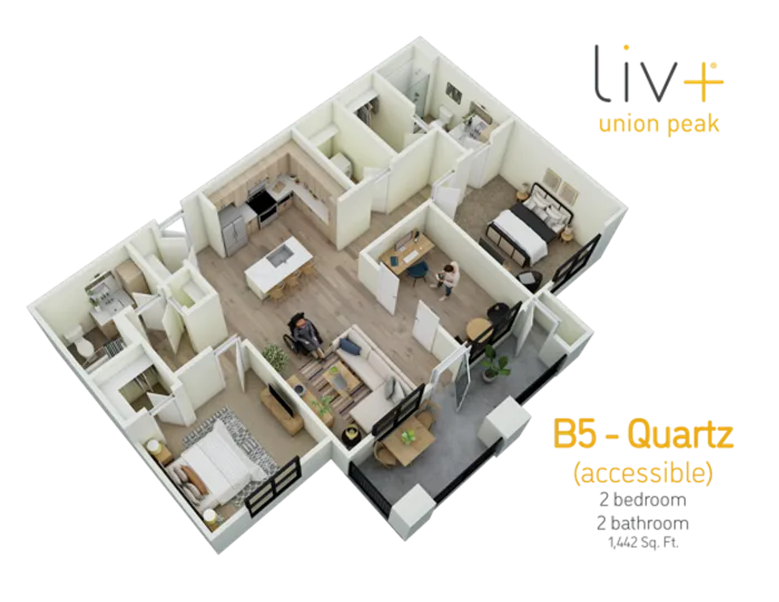 Quartz Accessible2 Bedrooms Floor Plan 3D