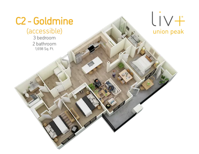 Goldmine Accessible 3 Bedrooms Floor Plan 3D