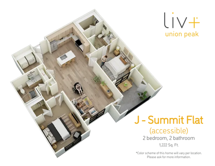 Summit Flat Accessible 2 Bedrooms Floor Plan 3D
