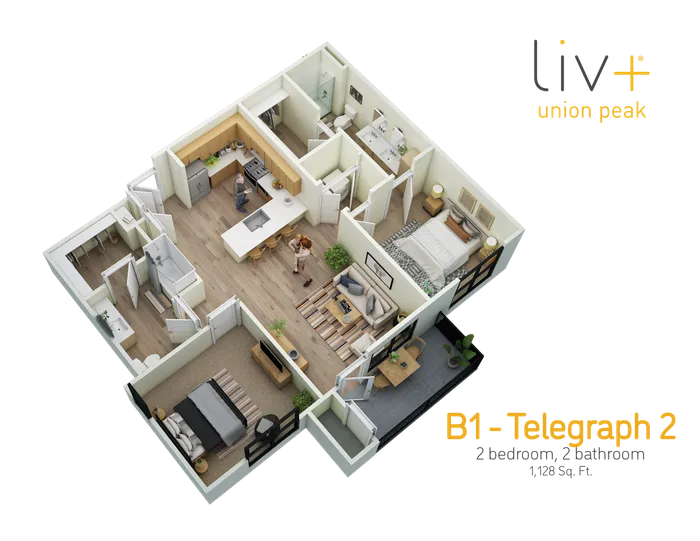 Telegraph 2 Bedrooms Floor plan 3D