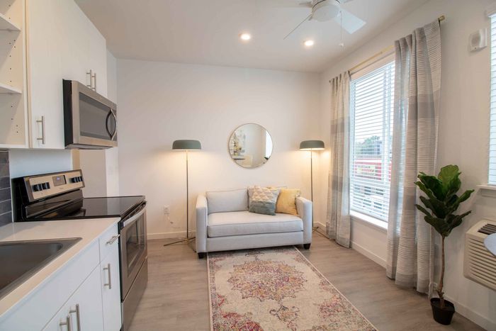 Kitchen and living room within the same space