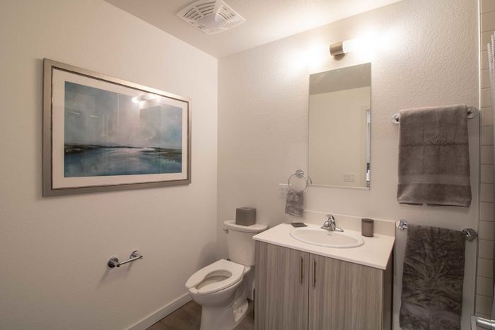Bathroom with centered sink