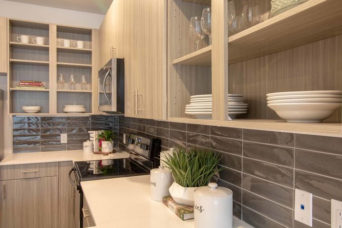Open cabinet space in the kitchen
