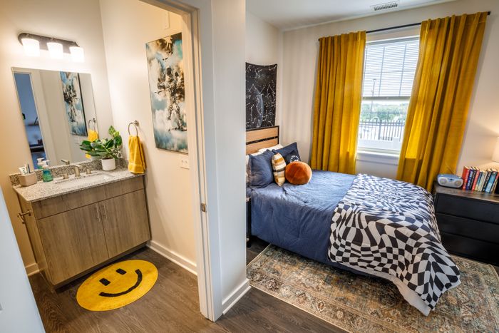 bedroom and bathroom