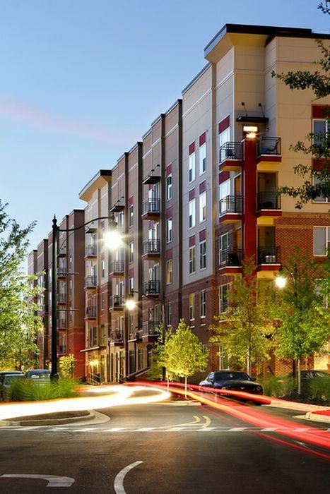 Lofts at City Center exterior at night