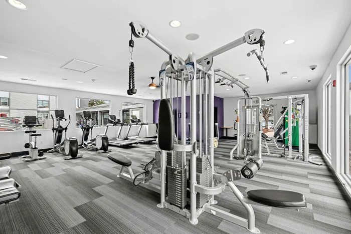 Modern fitness center with state-of-the-art exercise equipment and bright, spacious design.