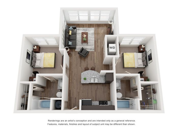 2BR/2BA - Flat 2 Bed  / 2 Bath — 845 sq. ft
