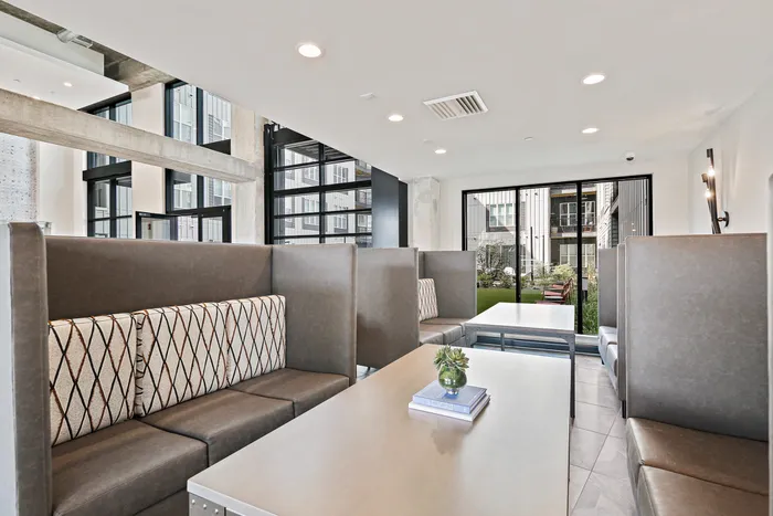 A modern and stylish space welcoming residents and guests at Lofts at Yard 56.