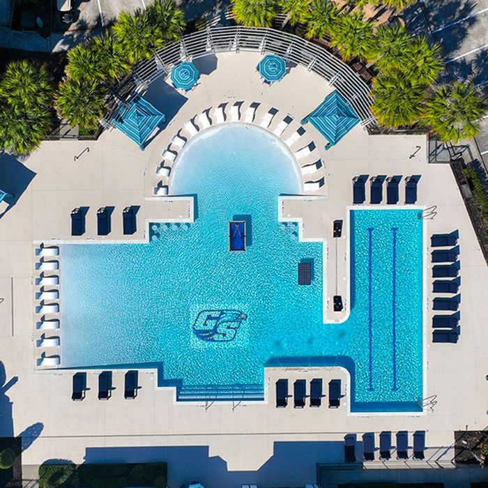 the hudson statesboro student housing overhead pool view