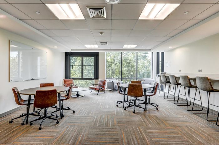 campus crossing at college row common study room with chairs and tables. lancaster pa franklin & marshall