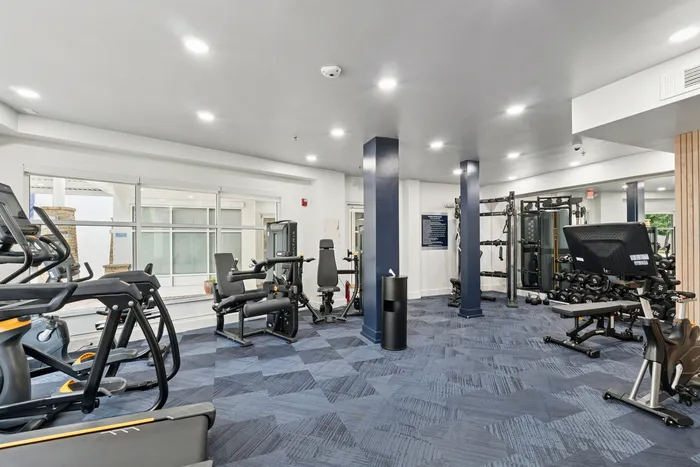 campus crossings briarcliff fitness center with free weights and cable machines.
