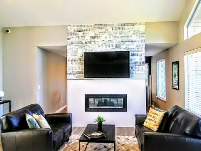 Cozy fireside lounge at Canyon Springs in Lynnwood, Washington