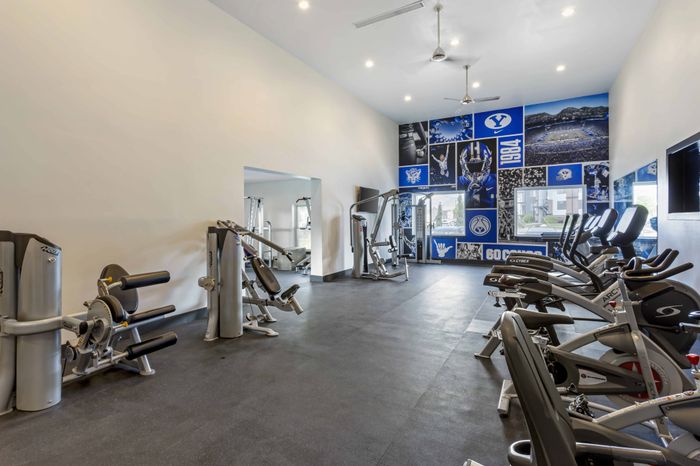Fitness center at The Branbury student apartments in Provo, Utah