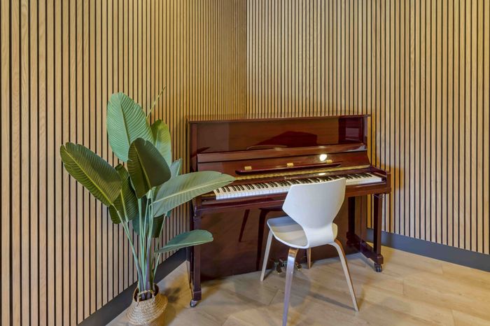 Communal piano at The Branbury student apartments in Provo, Utah