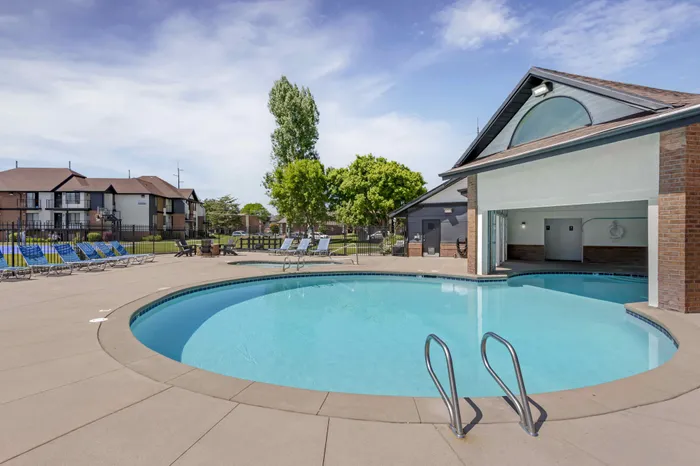 Sparkling swimming pool at The Branbury student apartments in Provo, Utah