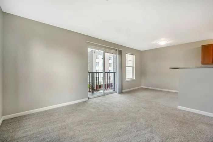 Living room in two bedroom apartment at Terrace View in Seattle, Washington.