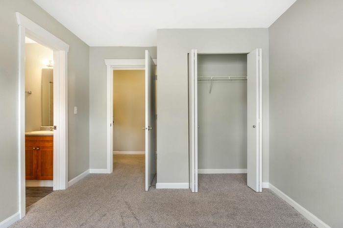 Master bedroom in two bedroom apartment home at Terrace View in Seattle, Washington.