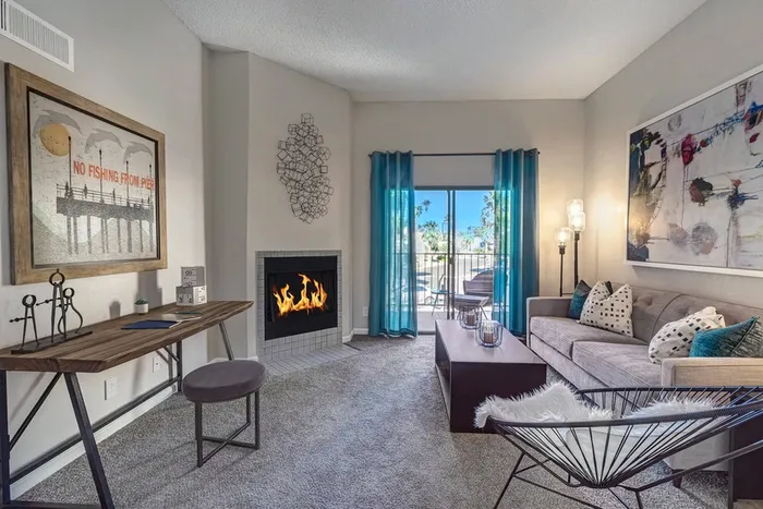 Living Room with Cozy wood-burning fireplace at 225 North in Tucson, Arizona