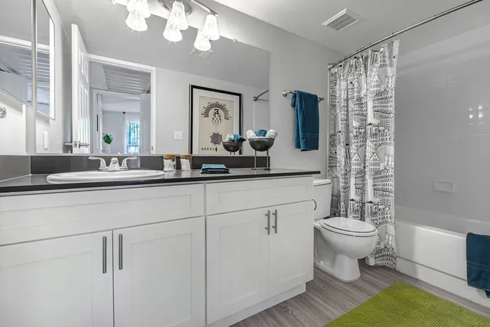 Master Bathroom with elegant quartz countertops at 225 North in Tucson, Arizona