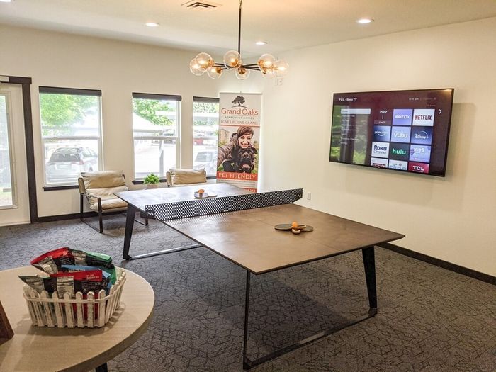 Modern clubhouse at Grand Oaks apartment community in Corvallis, Oregon.