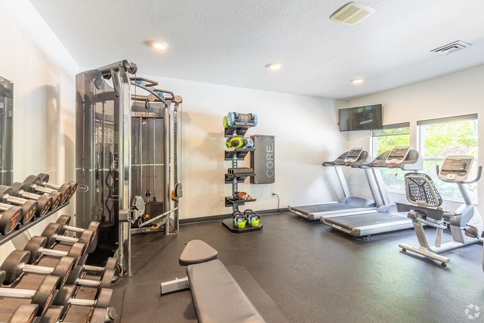 24-hour fitness center with modern equipment at Grand Oaks in Corvallis, Oregon.