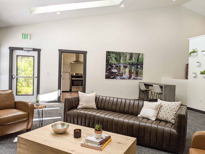 Modern clubhouse at Grand Oaks apartment community in Corvallis, Oregon.