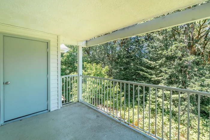 Private Balcony attached to apartments at Grand Oaks apartment community in Corvallis, Oregon.