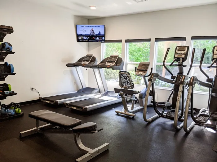 24-hour fitness center with modern equipment at Grand Oaks in Corvallis, Oregon.