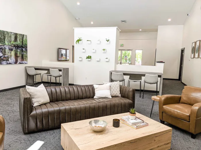 Modern clubhouse at Grand Oaks apartment community in Corvallis, Oregon.