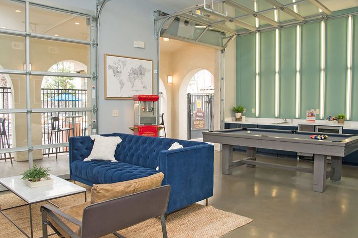 Modern Clubhouse Lounge at Highlander at North Campus in Riverside, California