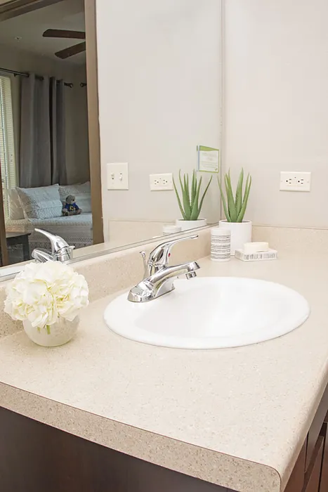 12x12 ceramic tile tub surround in bathrooms at Highlander at North Campus in Riverside, California